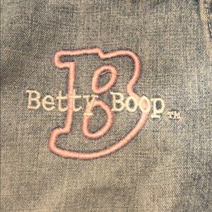 Betty Boop light Blue Denim overalls with light pink straps.